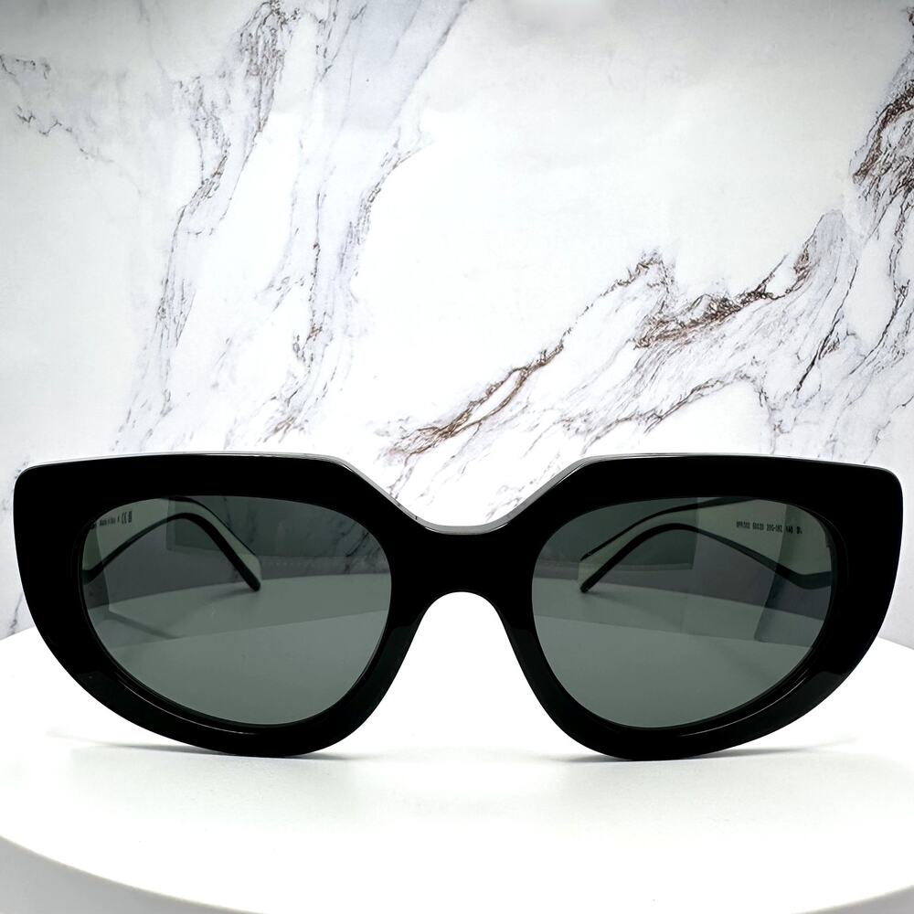 New PRADA Sunglasses Black White Talc Gold Symbole Oval Cat Eye Womens - Picture 2 of 16